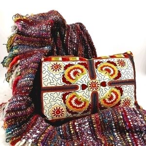 A Journey To India Vibrant Boho Embroidered Pillow